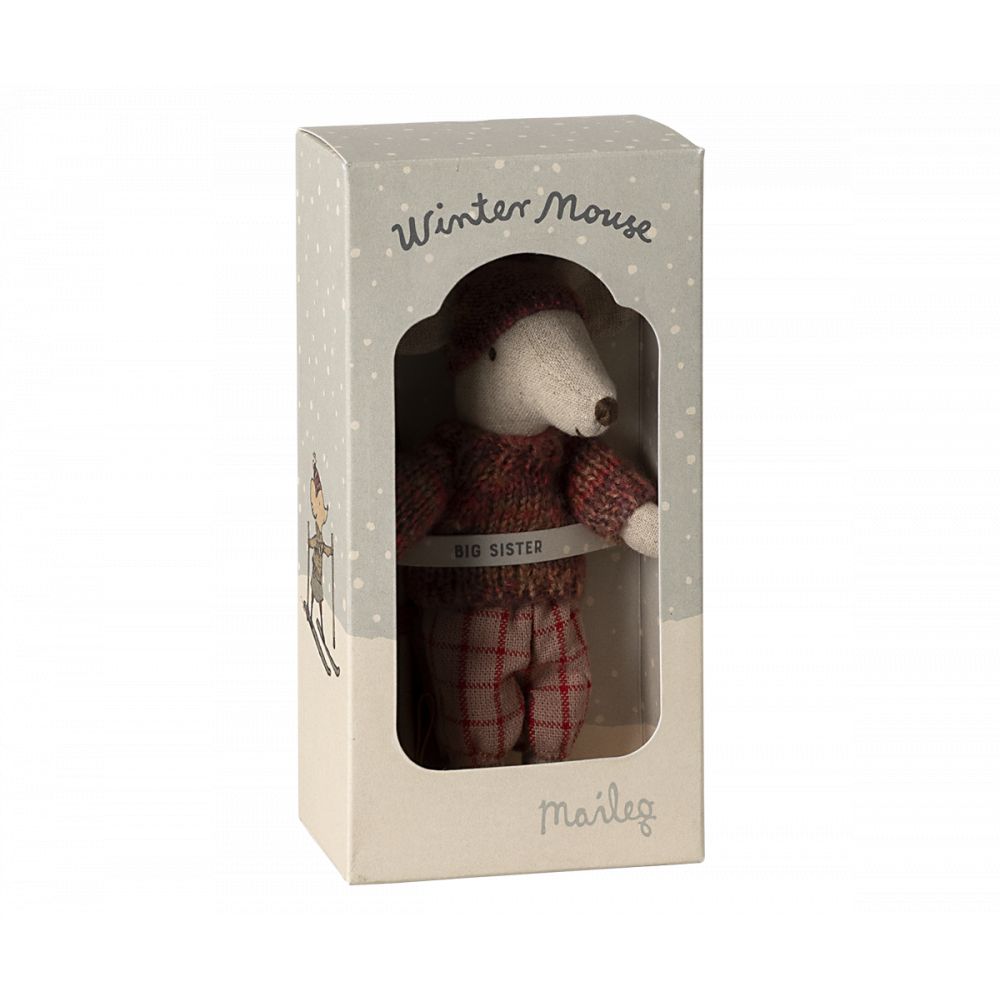 SOURIS EN HIVER SUR SES SKIS, GRAND SOEUR - ROSE -Maileg