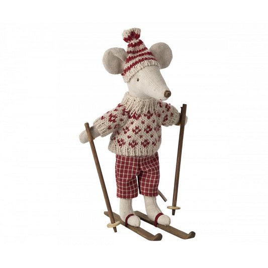 SOURIS EN HIVER SUR SES SKIS, MAMAN - ROUGE -Maileg