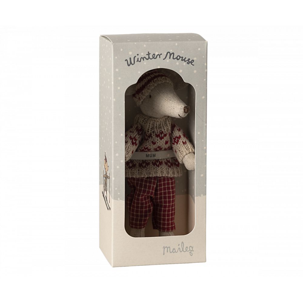 SOURIS EN HIVER SUR SES SKIS, MAMAN - ROUGE -Maileg