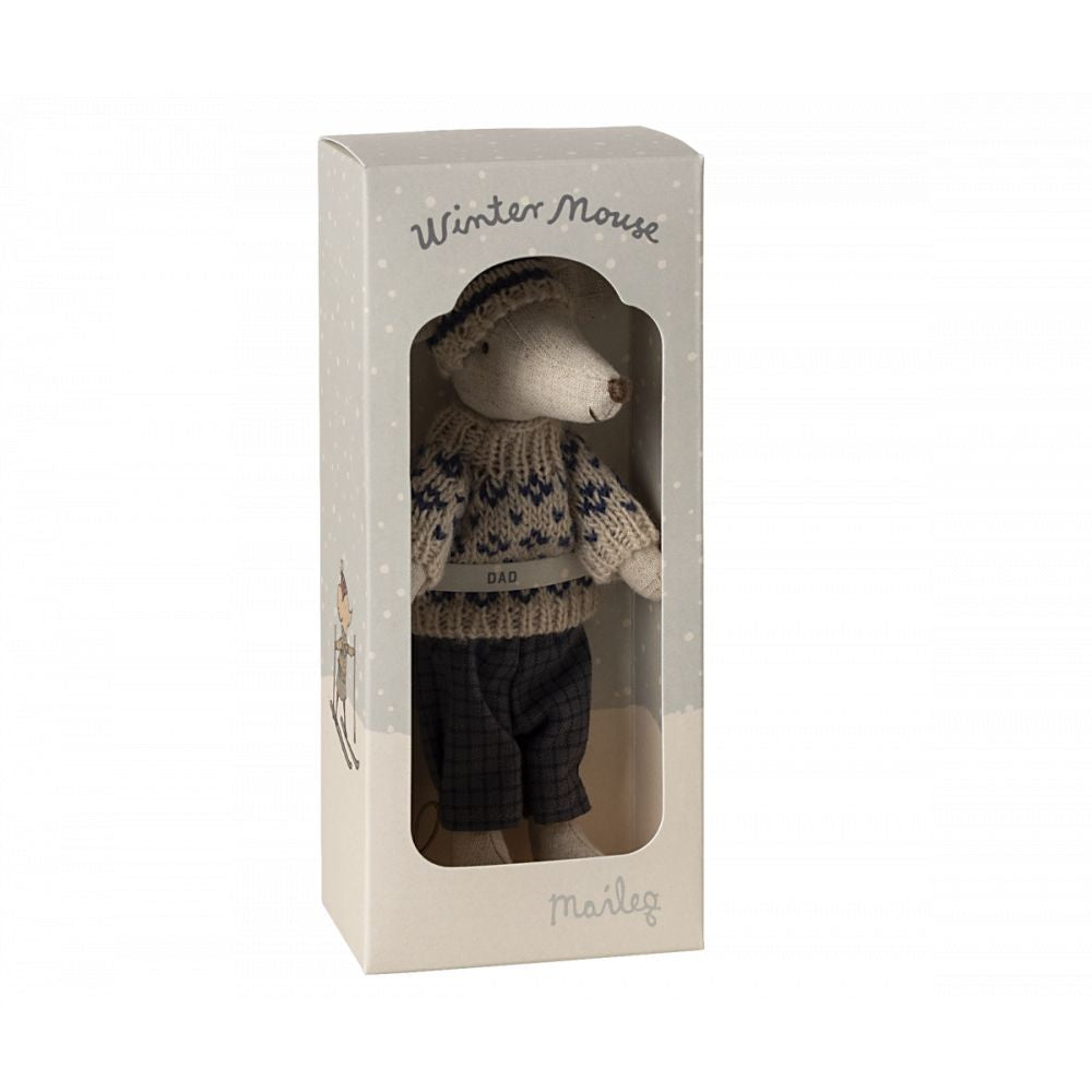 SOURIS EN HIVER SUR SES SKIS, PAPA -BLEU -Maileg