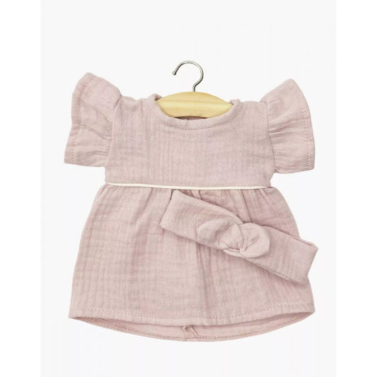 MINIKANE - GORDIS - ROBE DAISY ET SON HEADBAND A NOEUD ROND EN GAZE DE COTON ROSE ORCHIDEE