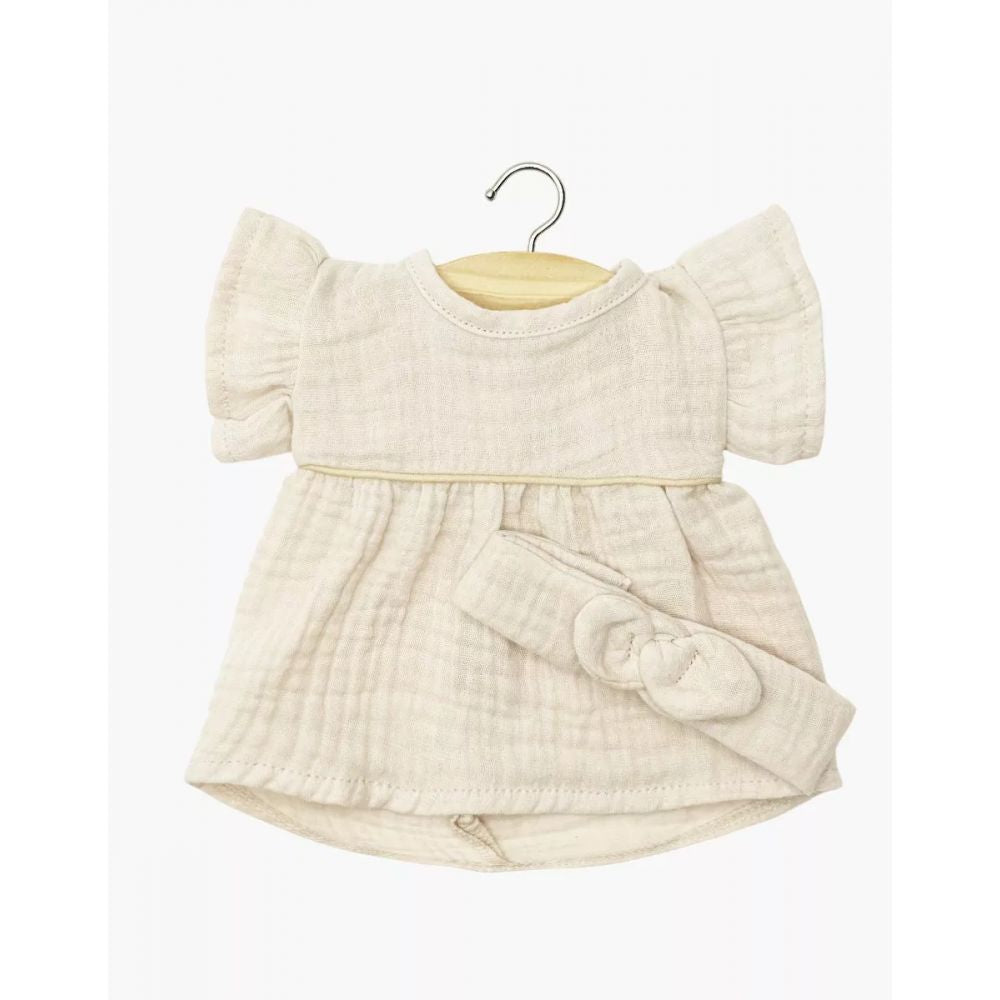 MINIKANE - GORDIS - ROBE DAISY ET SON HEADBAND A NOEUD ROND EN GAZE DE COTON MASTIC