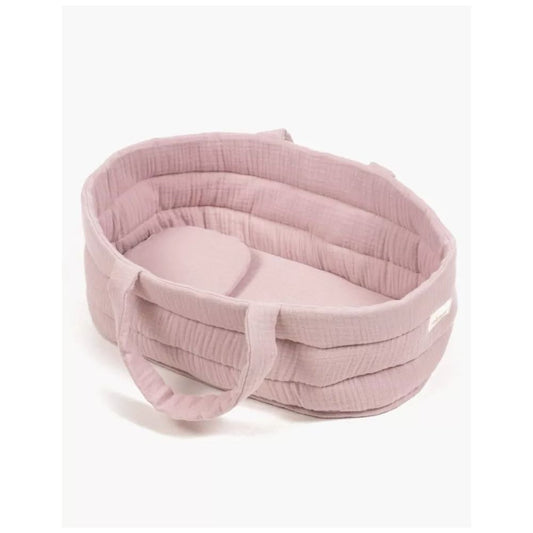 MINIKANE - COUFFIN POUPEE ET SON OREILLER EN GAZE DE COTON ROSE ORCHIDEE