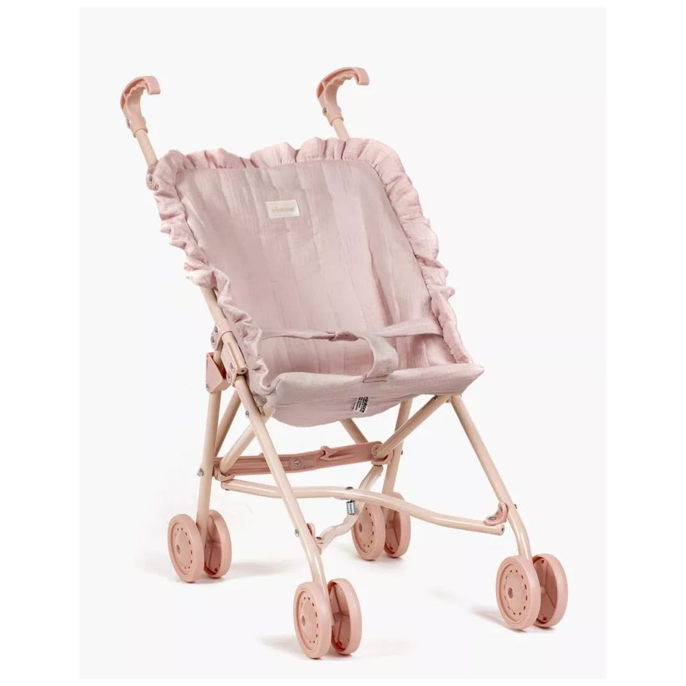 MINIKANE - POUSSETTE A VOLANT EN GAZE DE COTON ROSE ORCHIDEE SUR CHASSIS NUDE