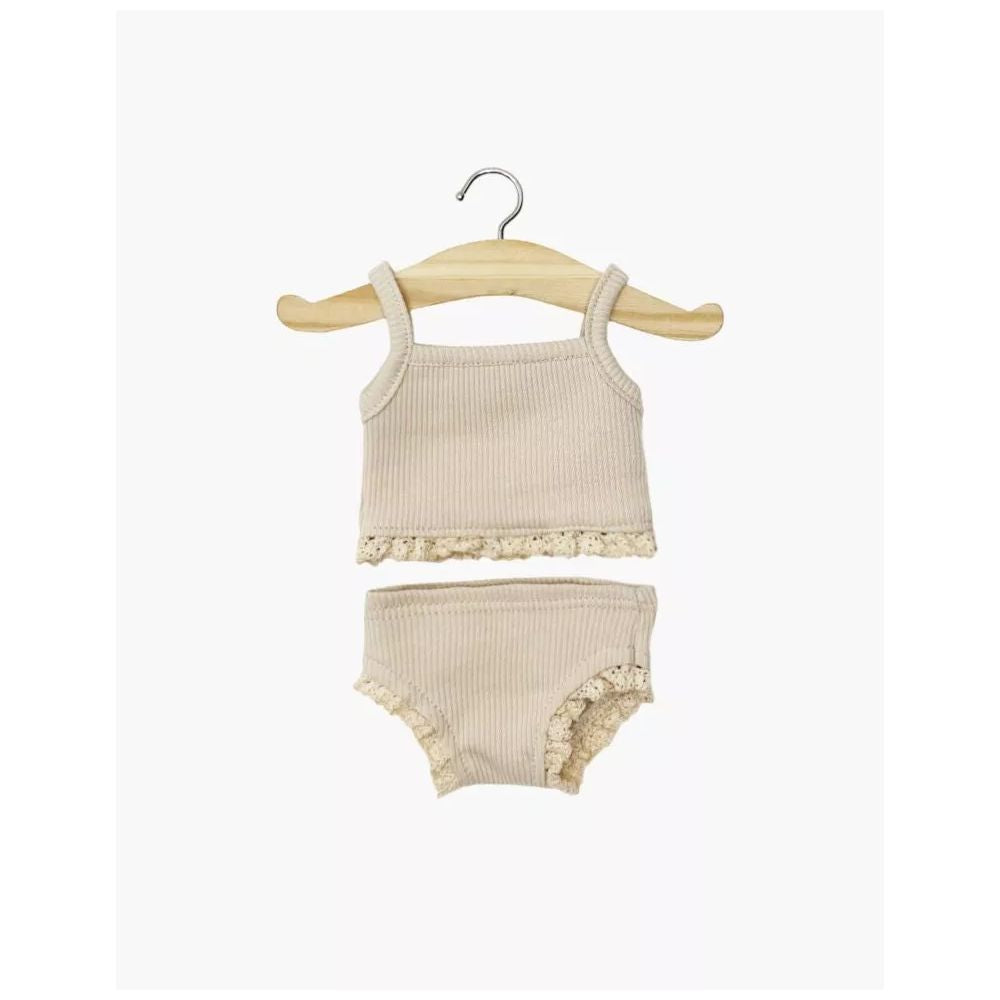 MINIKANE - GORDIS - LES P'TITS BASIQUES - DESSOUS FILLE EN MAILLE COTELEE LATTE ET SA DENTELLE