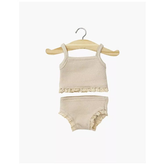 MINIKANE - GORDIS - LES P'TITS BASIQUES - DESSOUS FILLE EN MAILLE COTELEE LATTE ET SA DENTELLE