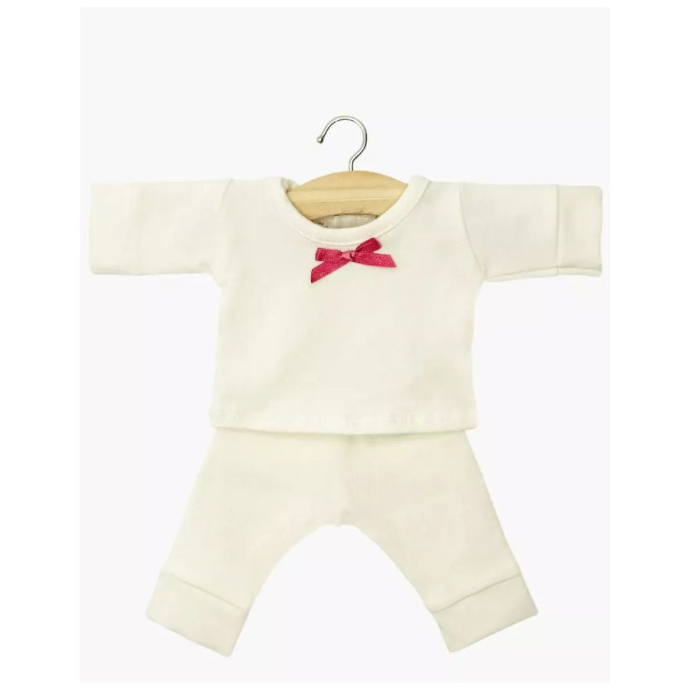 MINIKANE - GORDIS - PYJAMA MORGAN FILLE A MANCHES LONGUES EN JERSEY ECRU AVEC PETIT NOEUD