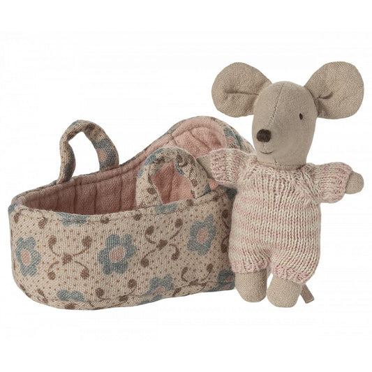 MAILEG - BEBE SOURIS DANS SON COUFFIN - ROSE