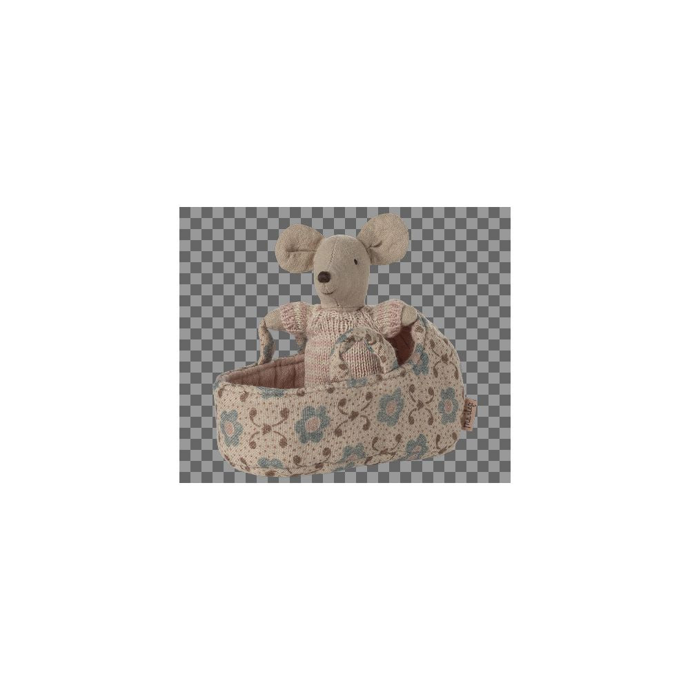 MAILEG - BEBE SOURIS DANS SON COUFFIN - ROSE