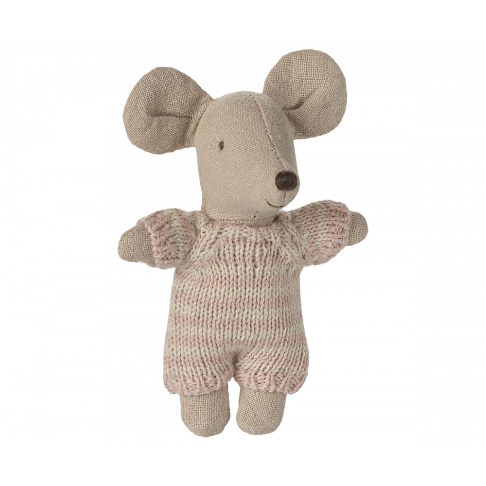 MAILEG - BEBE SOURIS DANS SON COUFFIN - ROSE