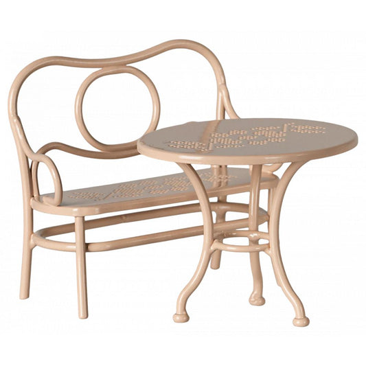 MAILEG - TABLE A CAFE ET BANC - SOURIS - ROSE PALE