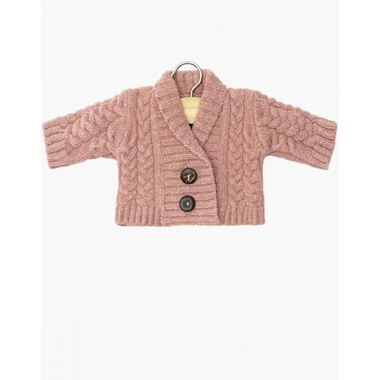 GILET GIL EN TRICOT ROSE THE ET SON POCHON -Minikane