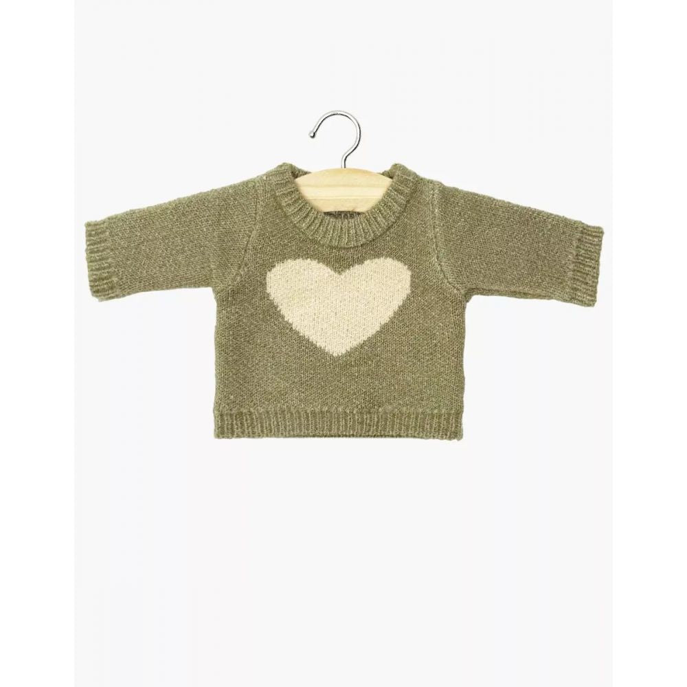 MINIKANE - PULL COEUR EN TRICOT CREME/VERT COEUR