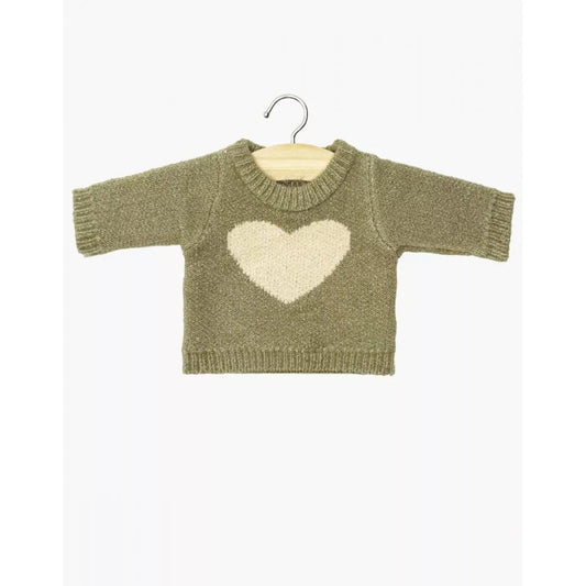 MINIKANE - PULL COEUR EN TRICOT CREME/VERT COEUR