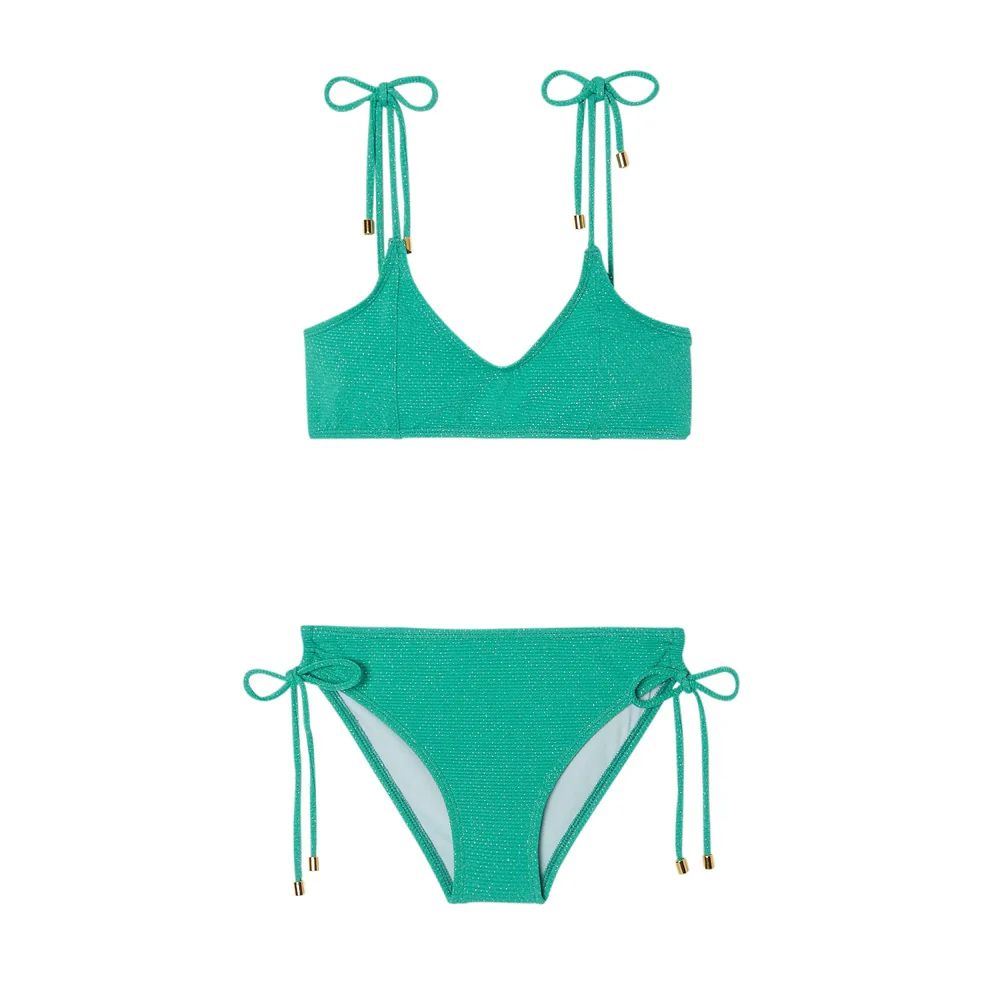MAILLOT FILLE 2 PIECES BAHAMAS LUREX - PIQUE VERT/OR -Lison Paris