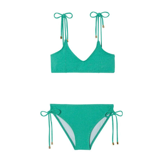 MAILLOT FILLE 2 PIECES BAHAMAS LUREX - PIQUE VERT/OR -Lison Paris