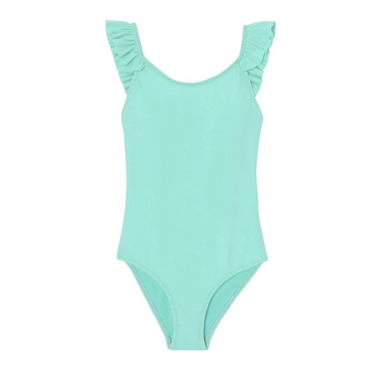 MAILLOT FILLE 1 PIECE BORA BORA A VOLANTS AQUA -Lison Paris
