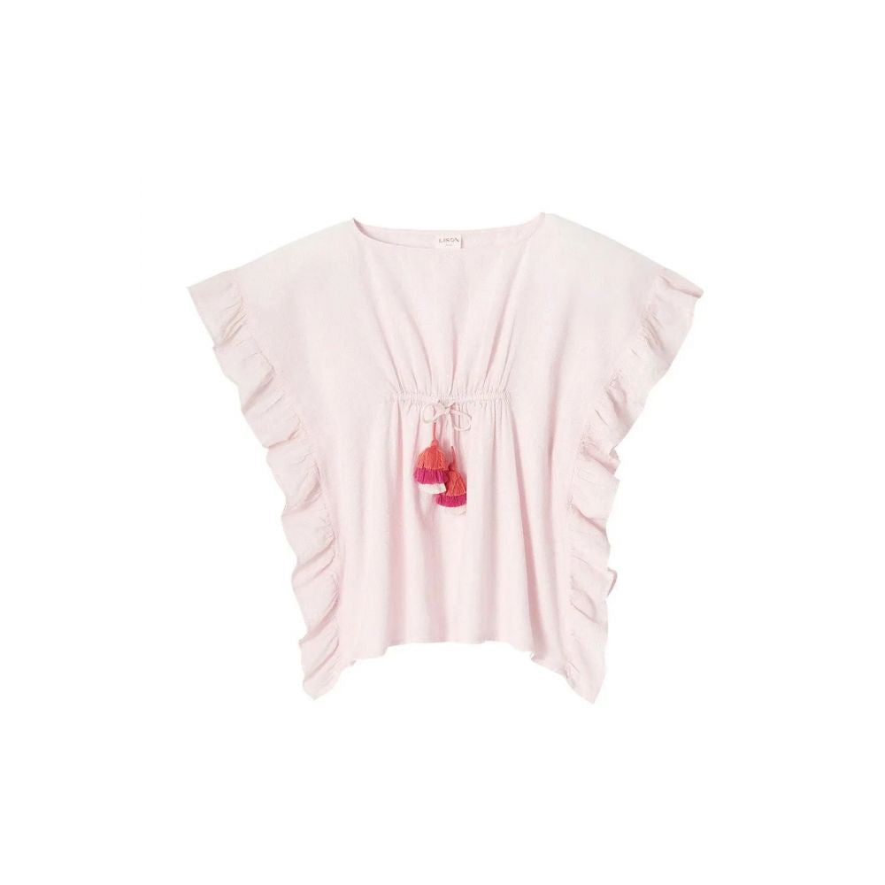 CAFTAN FILLE LEA A POMPON ROSE PALE -Lison Paris