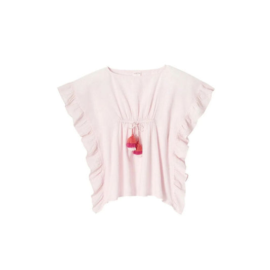 CAFTAN FILLE LEA A POMPON ROSE PALE -Lison Paris