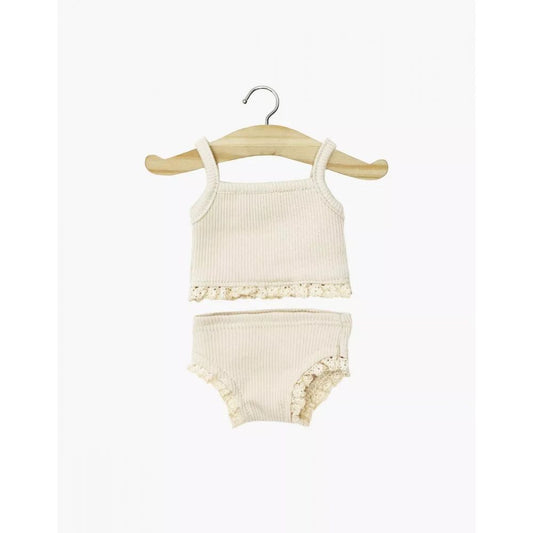 MINIKANE - GORDIS - LES P'TITS BASIQUES - DESSOUS FILLE EN MAILLE COTELEE MASTIC ET SA DENTELLE