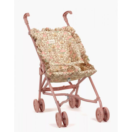 POUSSETTE A VOLANTS EN GAZE DE COTON INDIENNE ROSE AVEC CHASSIS BLUSH -Minikane