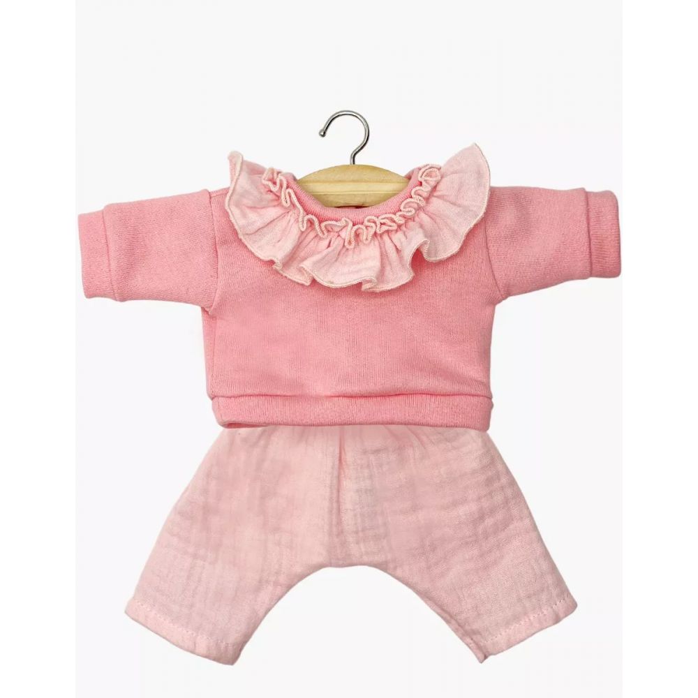 MINIKANE - GORDIS - ENSEMBLE MARION AVEC TOP EN MOLLETON A COLLERETTE ET PANTALON FRAISE