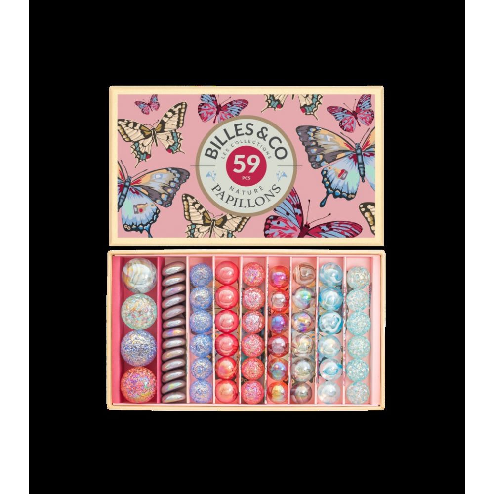 GRAND COFFRET DE BILLES PAPILLONS ANAMORPHIQUE -Billes And Co