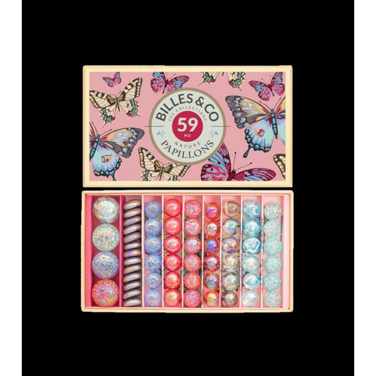GRAND COFFRET DE BILLES PAPILLONS ANAMORPHIQUE -Billes And Co