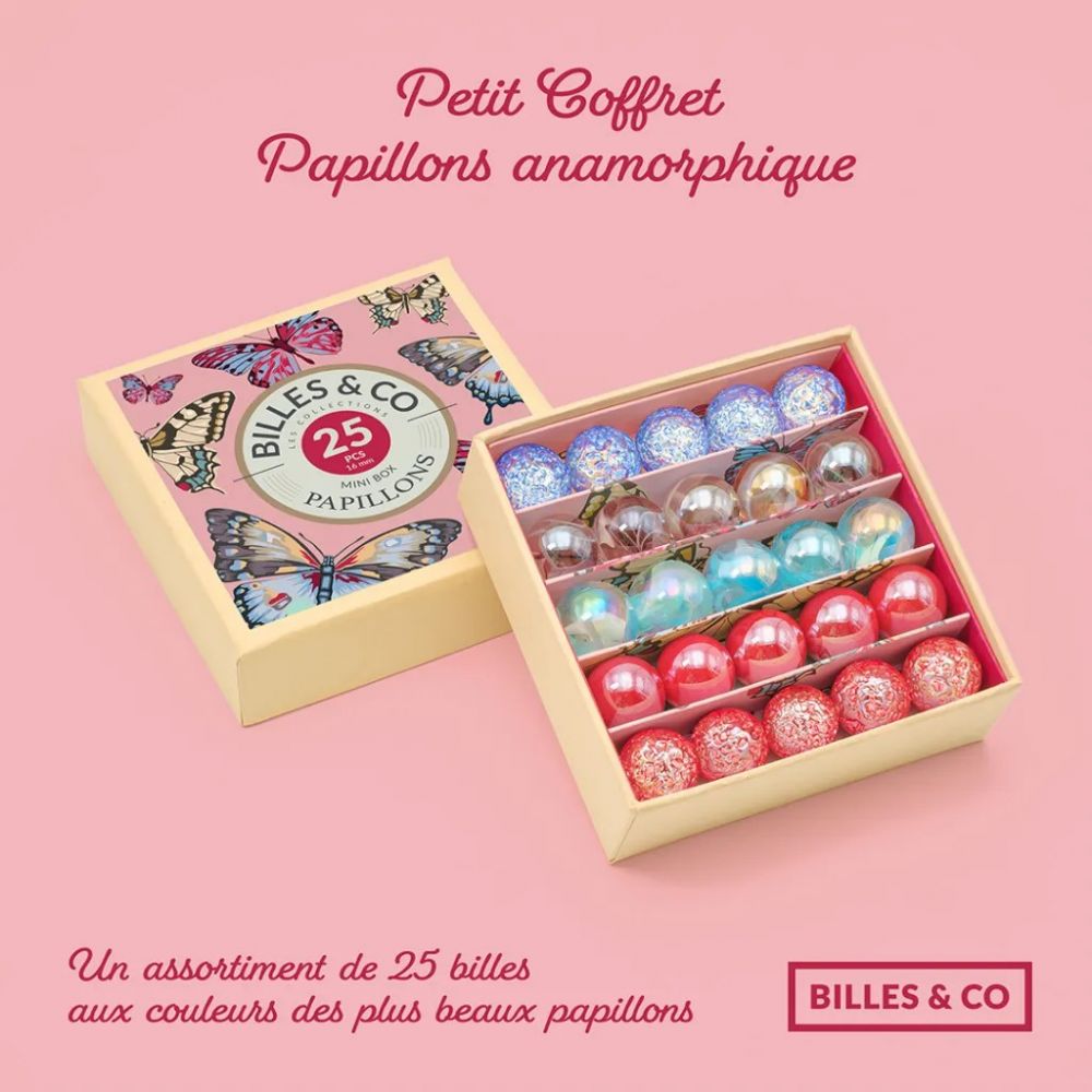 PETIT COFFRET DE BILLES PAPILLONS ANAMORPHIQUE -Billes And Co