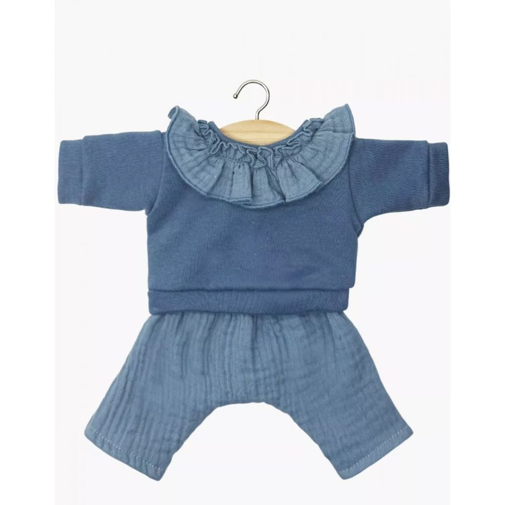 GORDIES - ENSEMBLE MARION AVEC TOP EN MOLLETON A COLLERETTE ET PANTALON BLEU JEAN -Minikane