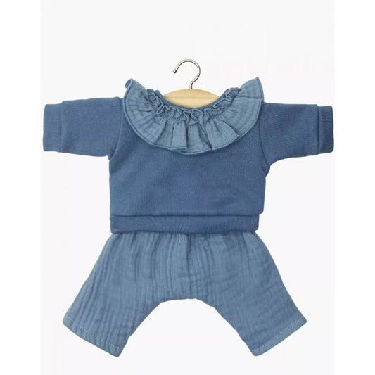 GORDIES - ENSEMBLE MARION AVEC TOP EN MOLLETON A COLLERETTE ET PANTALON BLEU JEAN -Minikane