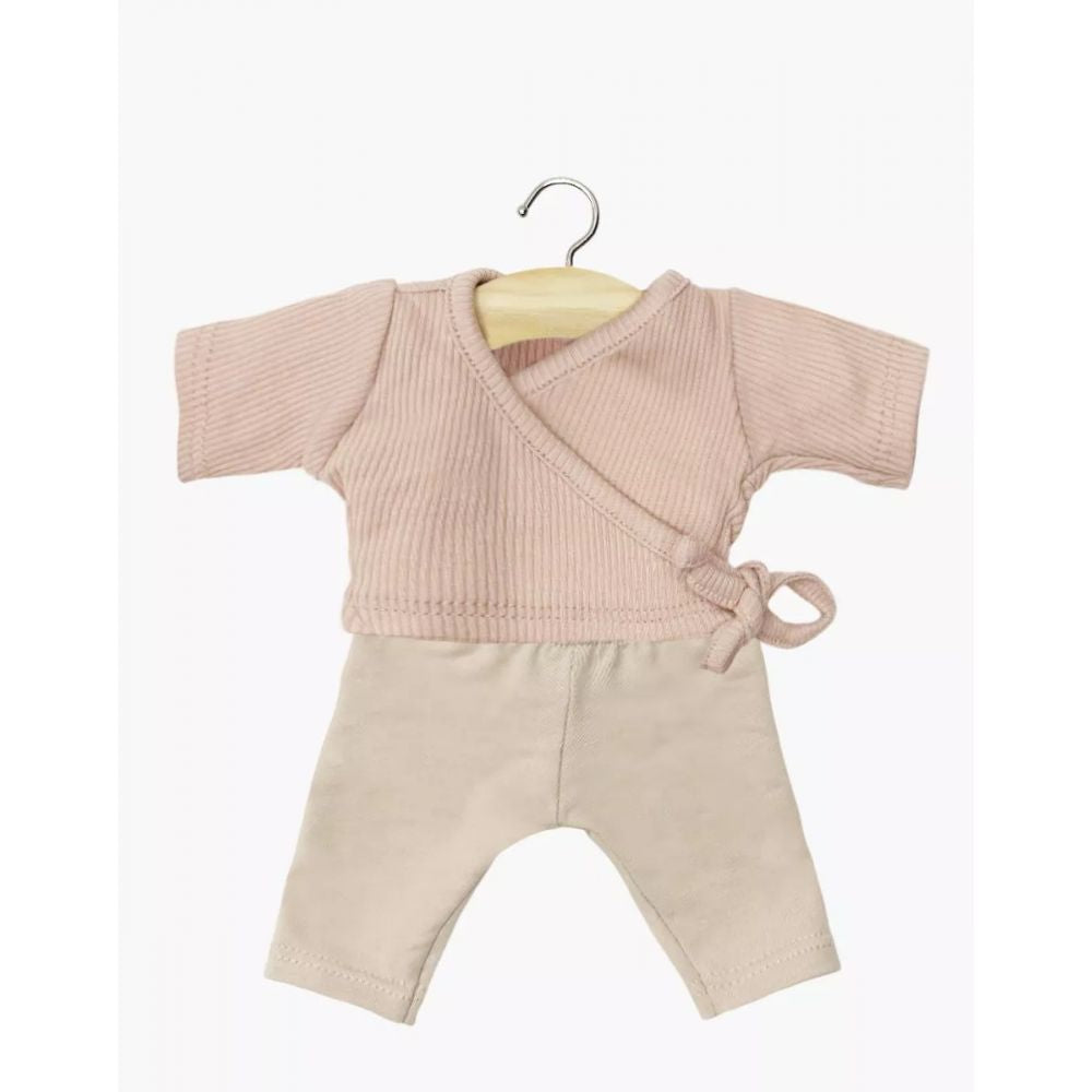 GORDIES - ENSEMBLE CACHE-COEUR ROXANE EN MAILLE COTELEE ROSE PETALE ET LEGGING LIN -Minikane
