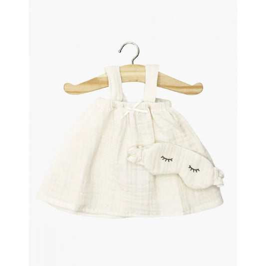 GORDIS - CHEMISE DE NUIT MILA ET SON MASQUE DODO A VOLANTS EN GAZE DE COTON ECRU -Minikane