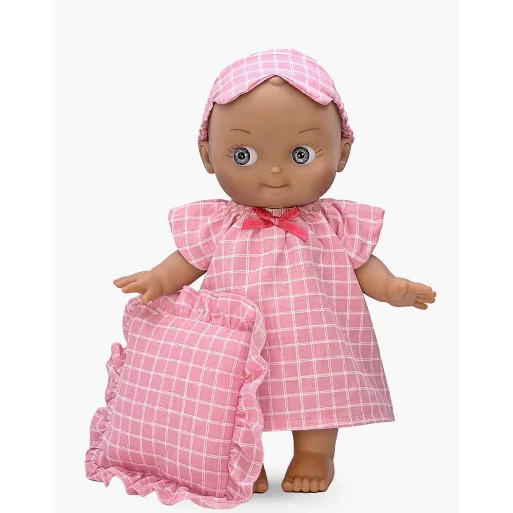 POUPEE 27CM - MINI PANCHA - MAIA  LA MAISON ET SON ENSEMBLE DE NUIT A CARREAUX ROSE ET SES ACCESSOIRES -Minikane