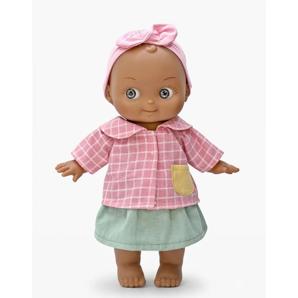POUPEE 27CM - MINI PANCHA - MAIA  L'ECOLE ET SON ENSEMBLE A CARREAUX ROSE -Minikane