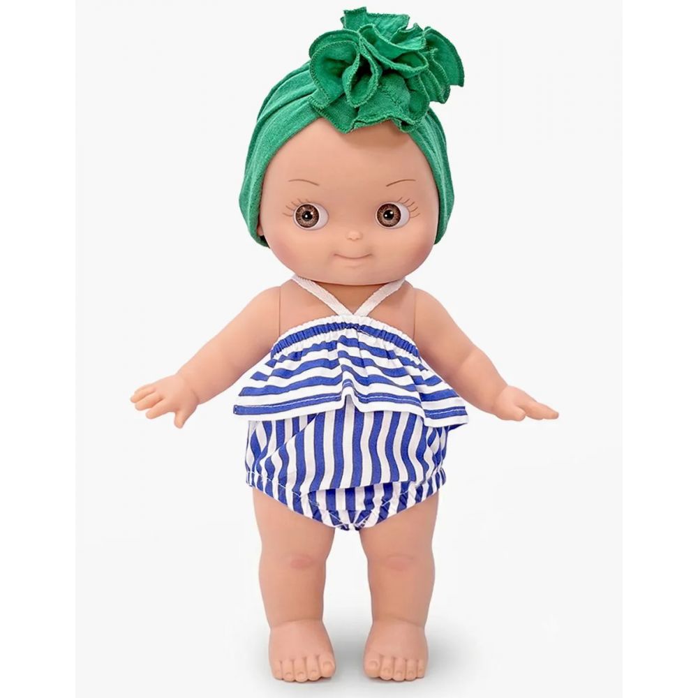 POUPEE 27CM - MINI PANCHA - NINON A LA PLAGE ET SA TENUE RAYEE BLEU -Minikane