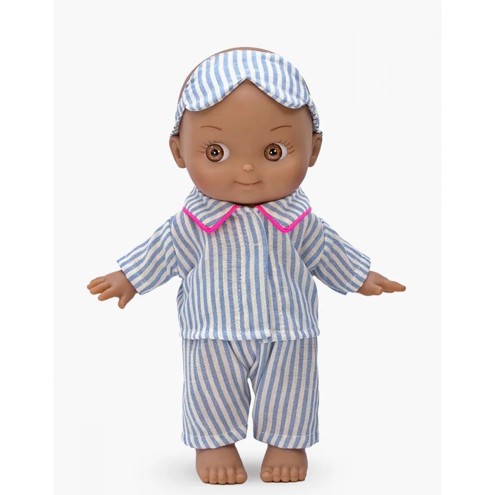 POUPEE 27CM - MINI PANCHA - NOAH A LA MAISON ET SON ENSEMBLE DE NUIT RAYE BLEU -Minikane