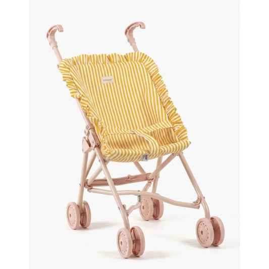 POUSSETTE A VOLANTS RAYE JAUNE SUR CHASSIS NUDE -Minikane