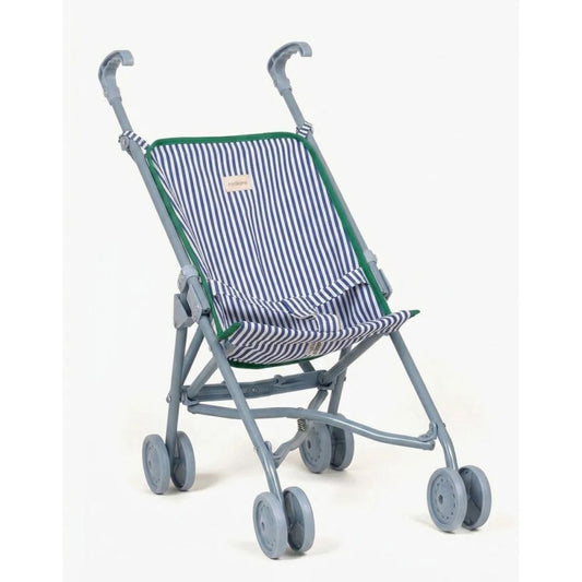 POUSSETTE RAYE BLEU ET BORD VERT SUR CHASSIS BLEU -Minikane