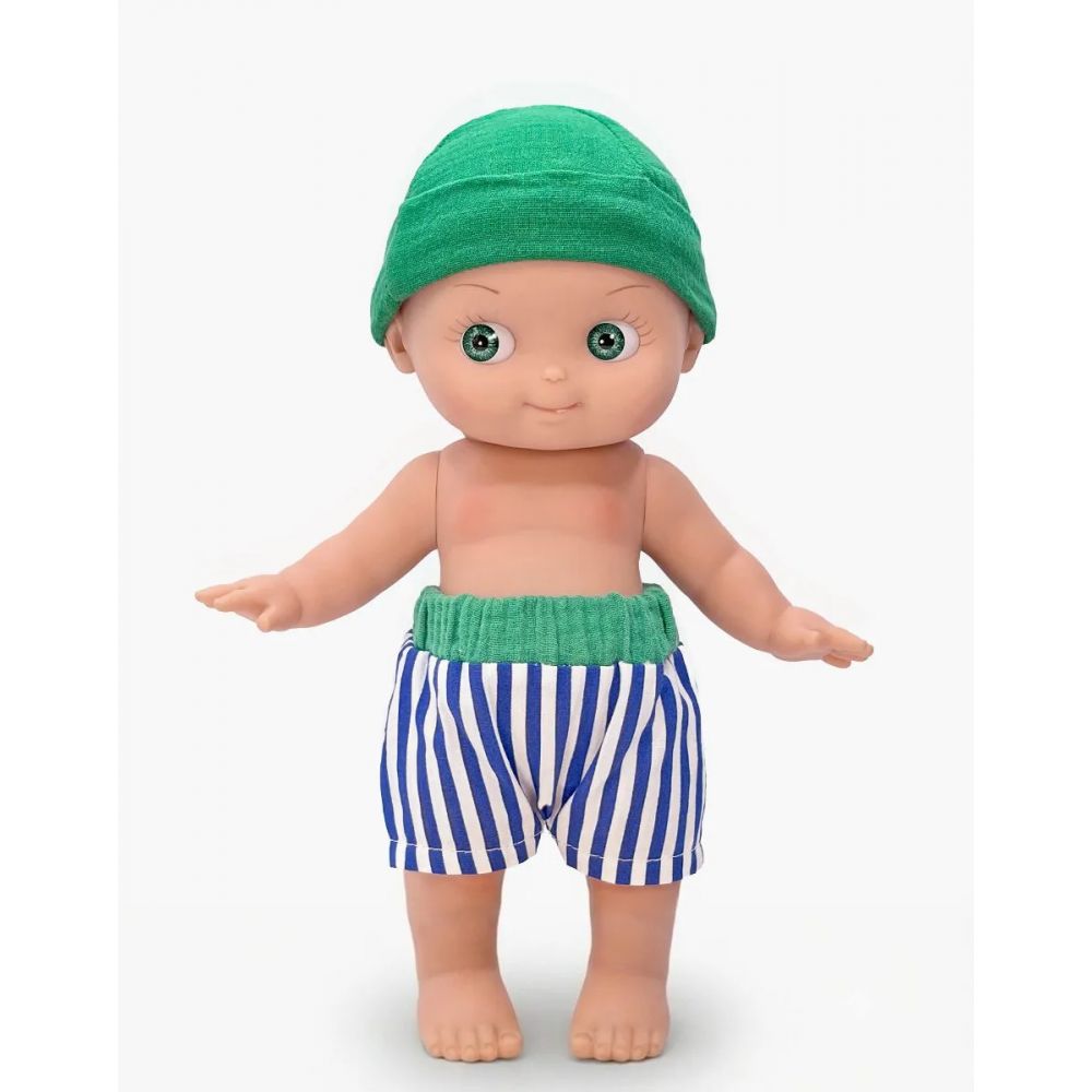POUPEE 27CM - MINI PANCHA - ZEBULON A LA PLAGE ET SA TENUE RAYE BLEU -Minikane