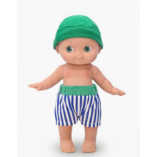 POUPEE 27CM - MINI PANCHA - ZEBULON A LA PLAGE ET SA TENUE RAYE BLEU ET ACCESSOIRES -Minikane