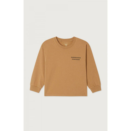 T-SHIRT DROIT ML COL ROND IMPRIME FIZVALLEY - BEURRE DE CACAHUETE VINTAGE 3-6 -American Vintage