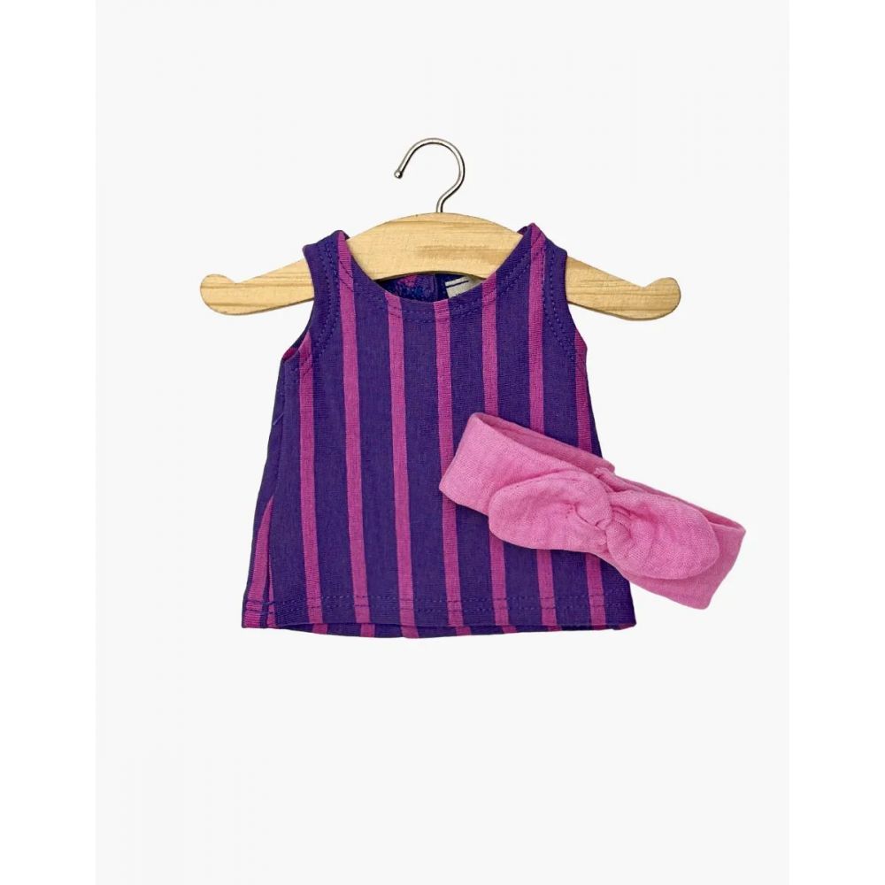 MINI PANCHA - ROBE SANS MANCHES RAYEE ROSE BONBON/VIOLET ET SON HEADBAND -Minikane