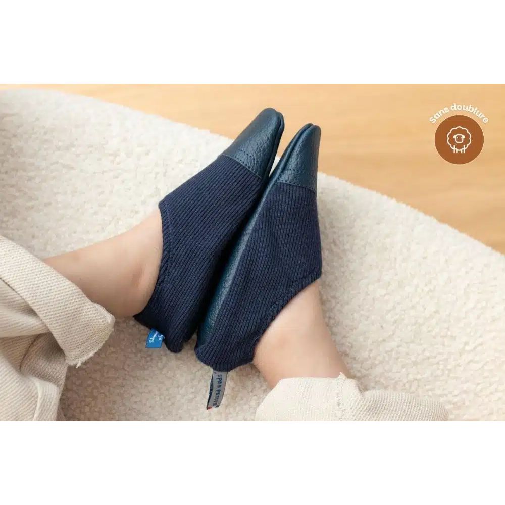 CHAUSSONS INTERIEURS - LES PETITS JERSEYS BLEU PROFOND -Les Pas Petits