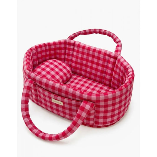 COUFFIN POUPEE ET SON OREILLER EN FLANELLE VICHY CERISE -Minikane