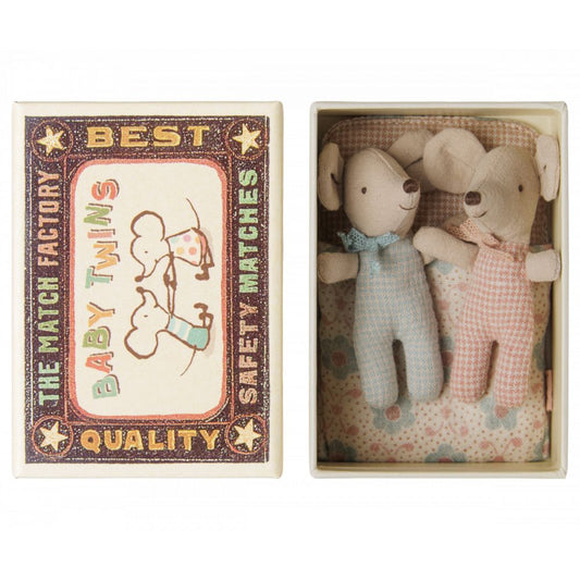 JUMEAUX BEBES SOURIS ET LEUR BOITE ASSORTIE - VICHY -Maileg