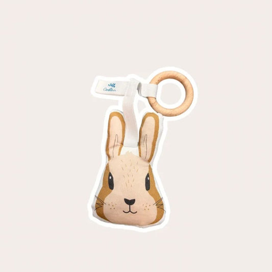 ANNEAU DE DENTITION BOIS ET COTON LAPIN CAMEL -Carotte & Cie