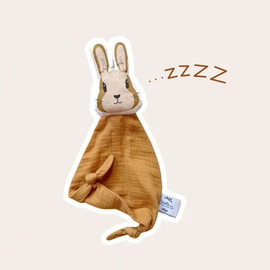 DOUDOU LAPIN EN DOUBLE GAZE CAMEL - EDITION LIMITEE -Carotte & Cie