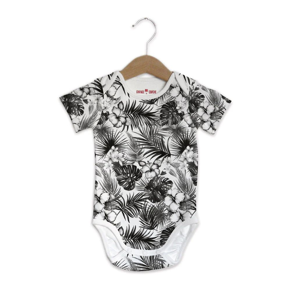 BODY TROPICAL BLACK AND WHITE MANCHES COURTES -Change Ma Couche